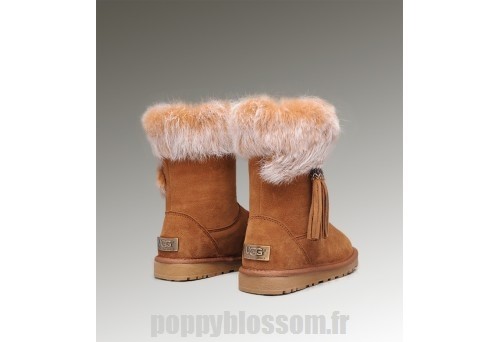 Bottes Ugg jeunes doux-197 court en fourrure de renard de chataigne?